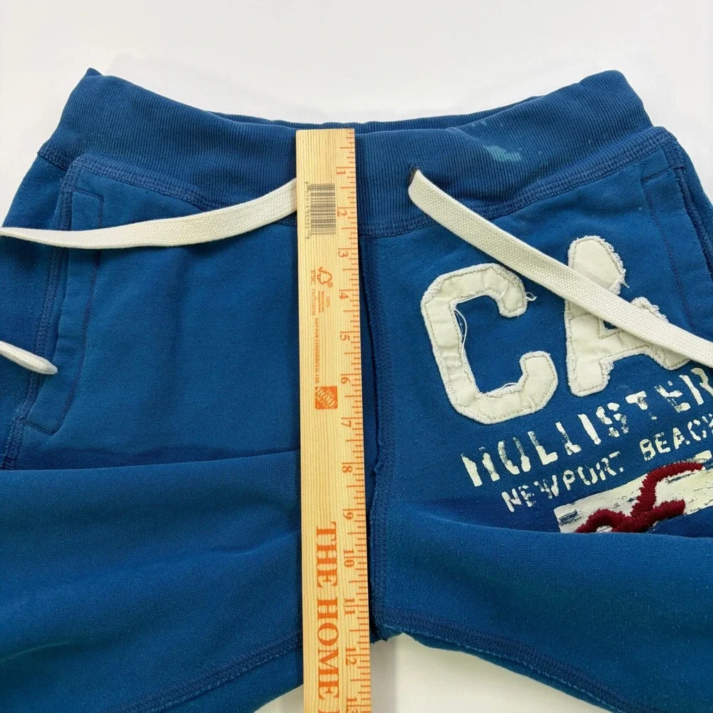 Y2K Hollister Newport Beach Cutoff Sweat Shorts Mens Small Blue Raw Hem CA Logo